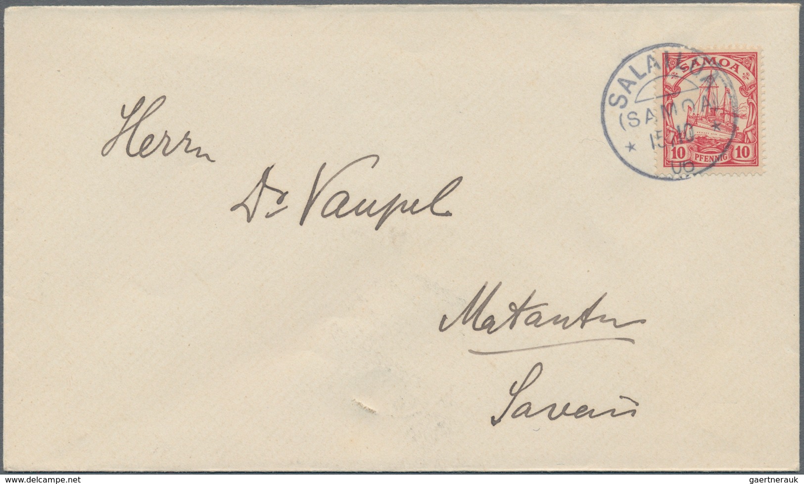 Deutsche Kolonien - Samoa - Besonderheiten: 1906 (15.10.), 10 Pfg. Mit Klarem Stempel "SALAILUA (SAM - Samoa