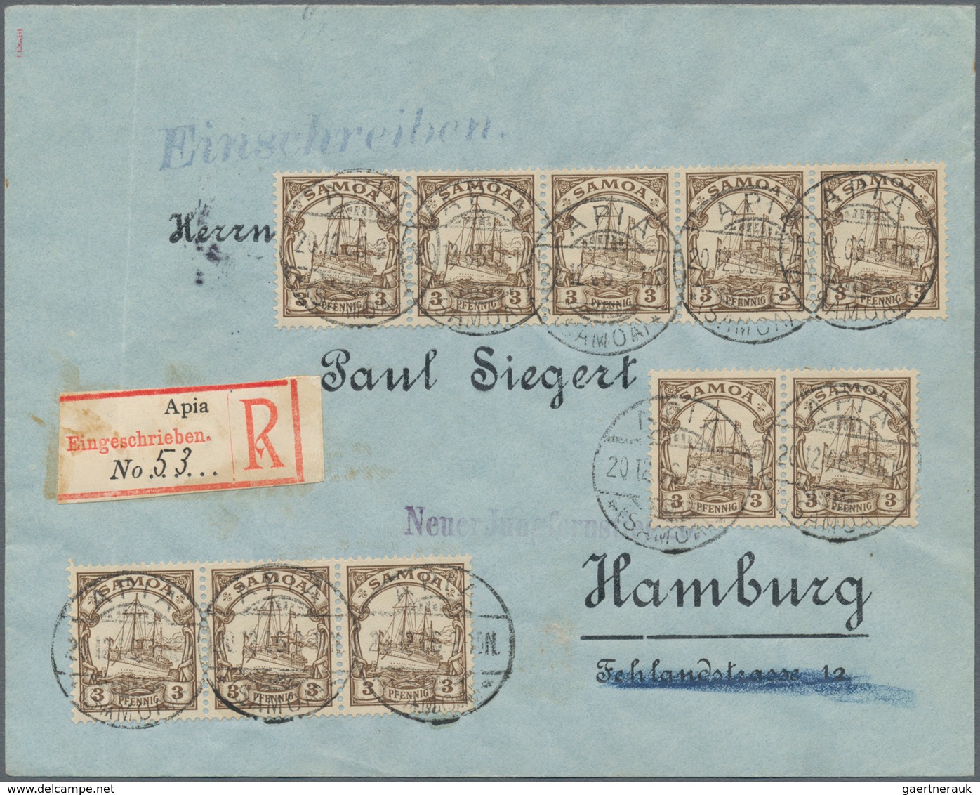 Deutsche Kolonien - Samoa - Besonderheiten: 1906 (20.12.), Waagerechter Fünfer- Und Dreierstreifen + - Samoa