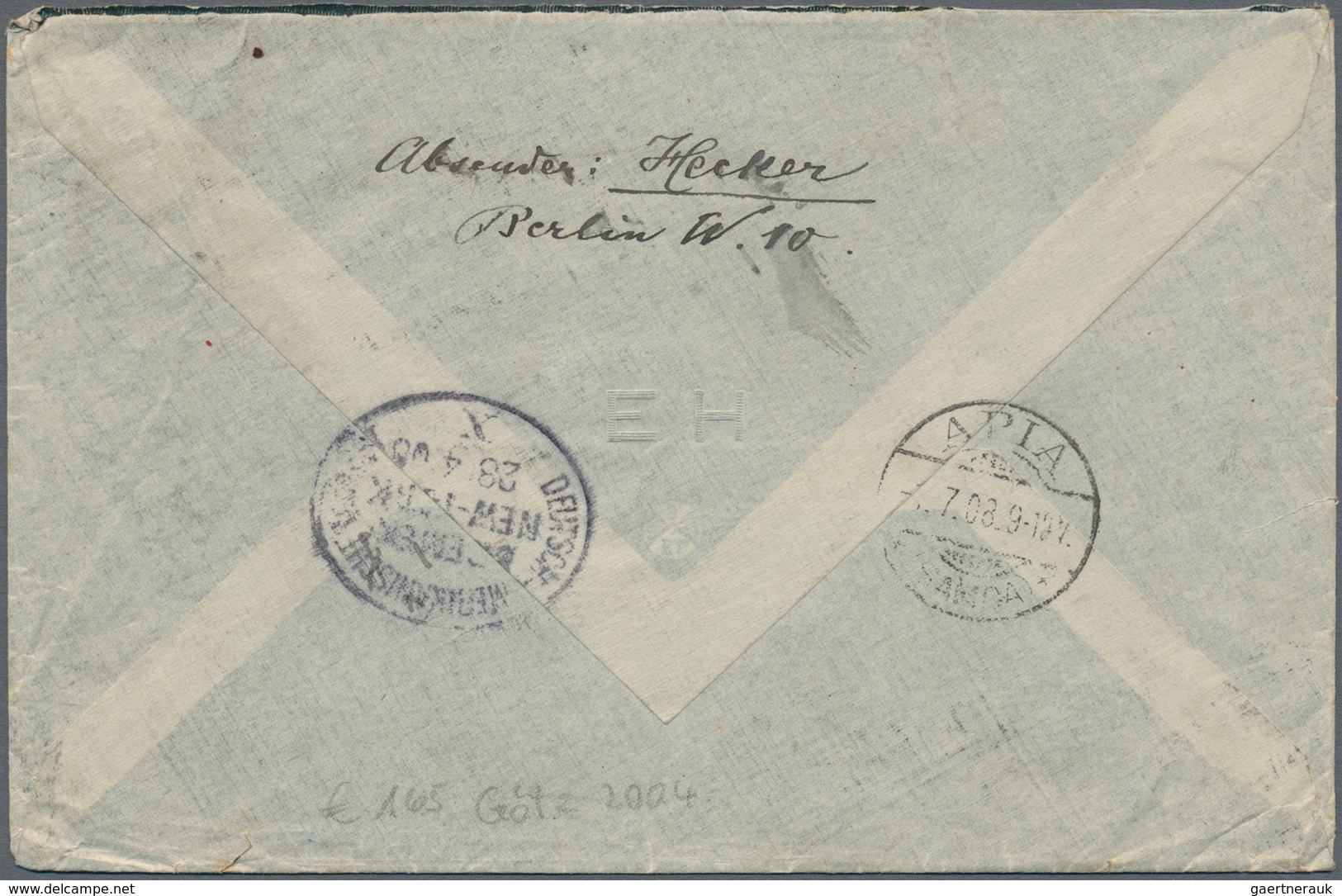 Deutsche Kolonien - Samoa - Besonderheiten: 1908 (25.4.), Einschreibe-Brief Mit Dekorativer Fünffarb - Samoa