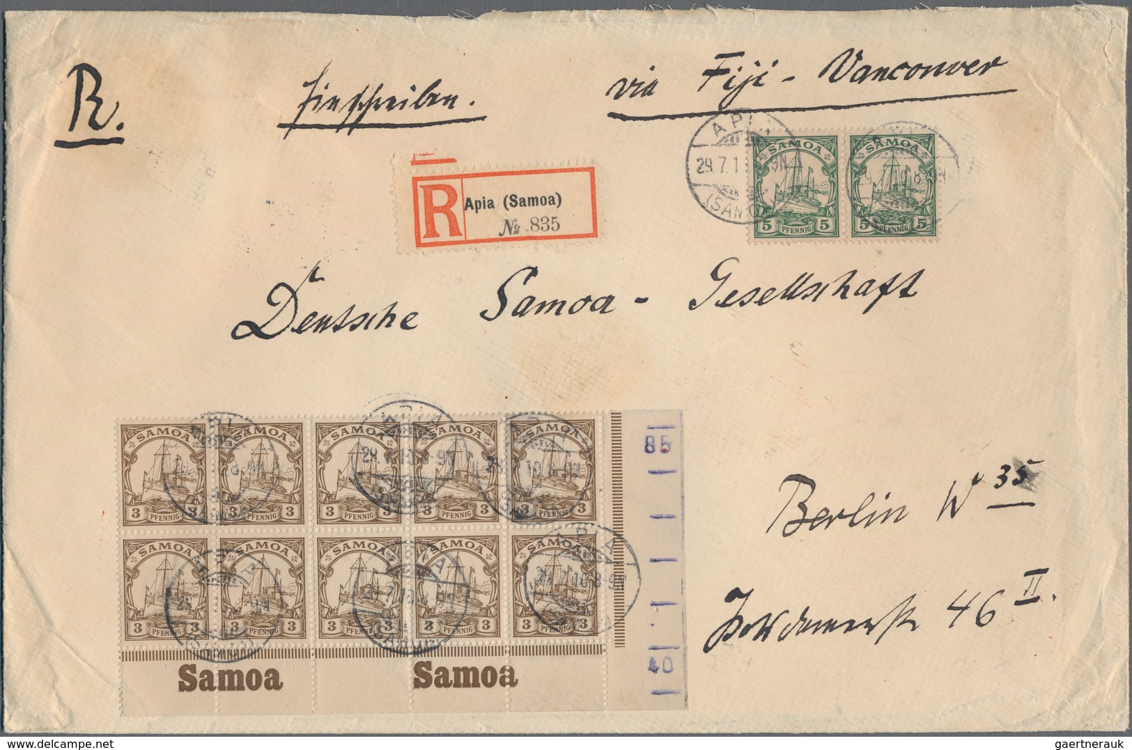 Deutsche Kolonien - Samoa - Besonderheiten: 1910 (29.7.) Waagerechter Zehnerblock 3 Pfg. Vom Rechten - Samoa