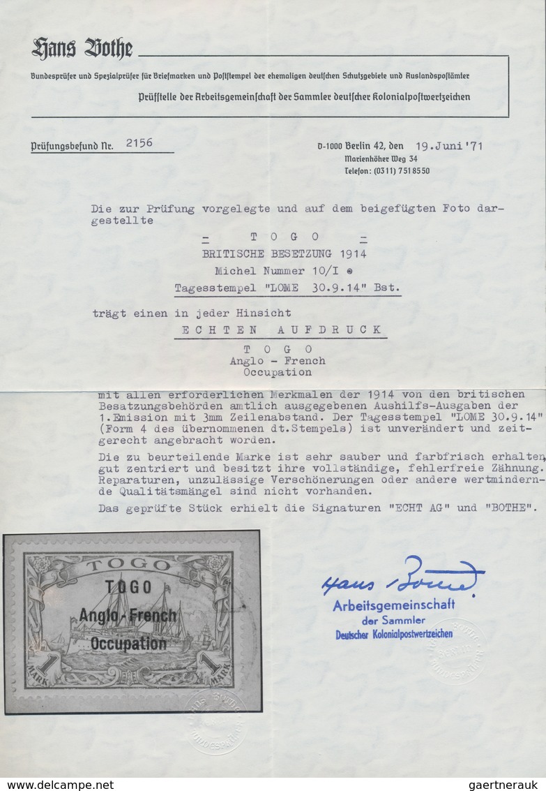 Deutsche Kolonien - Togo - Britische Besetzung: 1914, 1 Mark Kaiseryacht Mit Aufdruck "TOGO Anglo-Fr - Togo