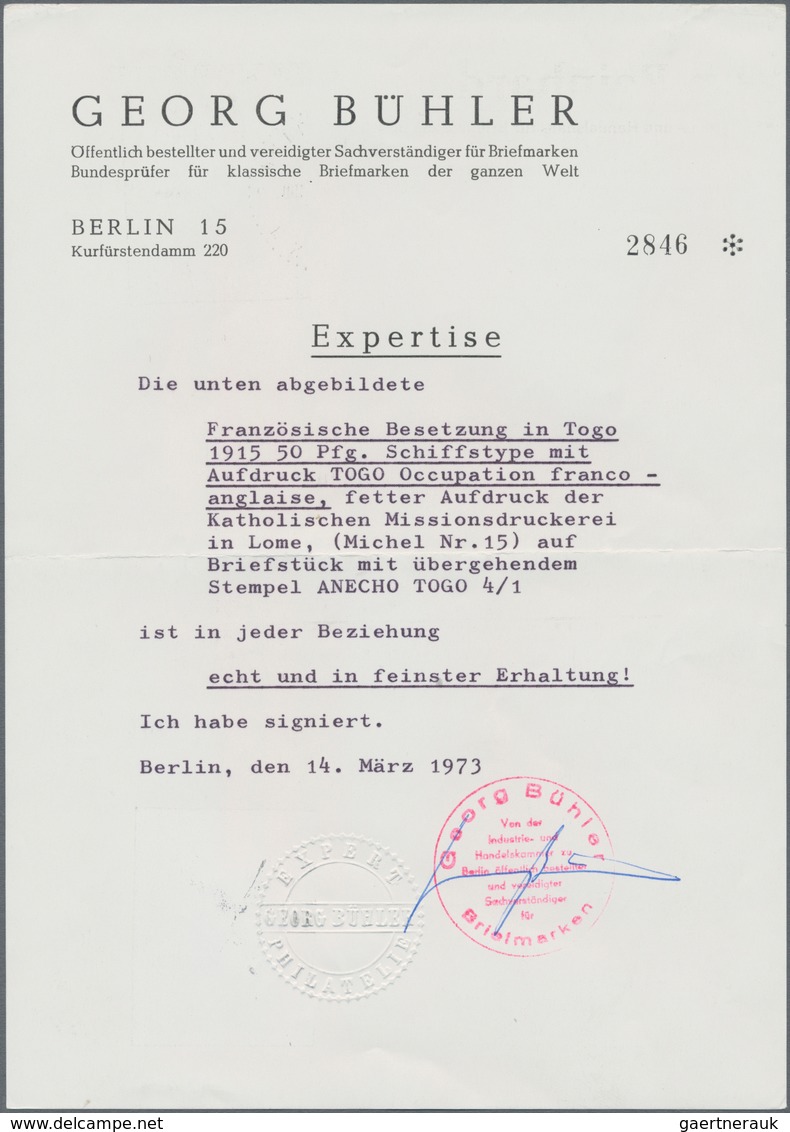 Deutsche Kolonien - Togo - Britische Besetzung: 1915, 50 Pfennig Schiffszeichnung Mit Aufdruck Auf L - Togo