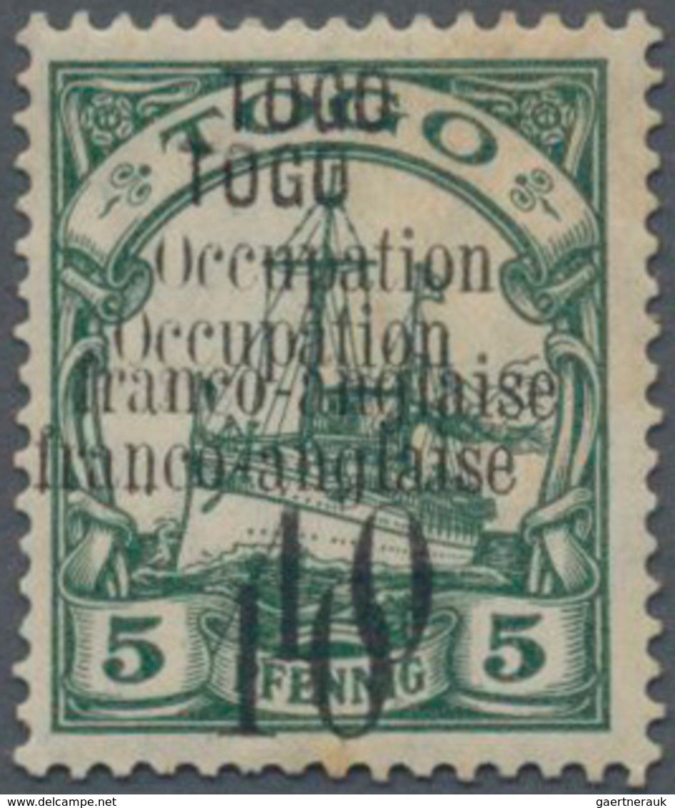 Deutsche Kolonien - Togo - Französische Besetzung: 1914, 10 Auf 5 Pfg. Grün, Doppelter (klar Versetz - Togo