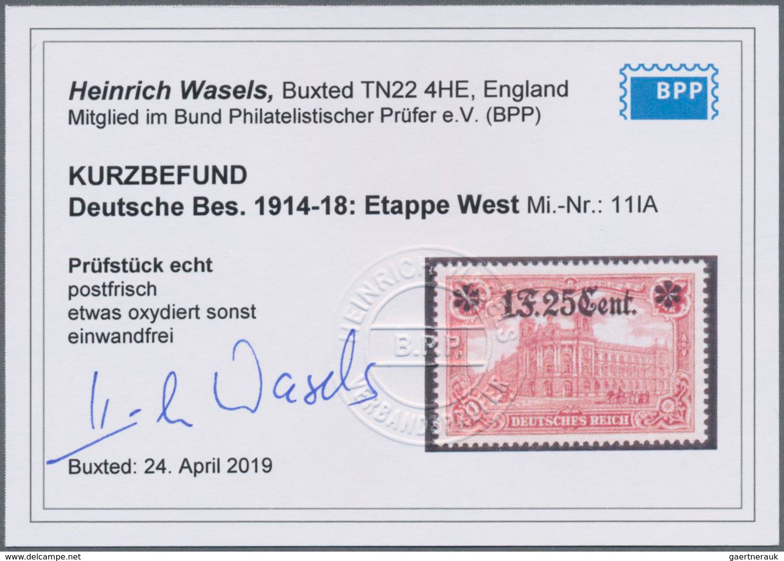 Deutsche Besetzung I. WK: Etappengebiet West: 1916, 1 F. 25 Cent Auf 1 M., Wertangabe Unterhalb Der - Besetzungen 1914-18