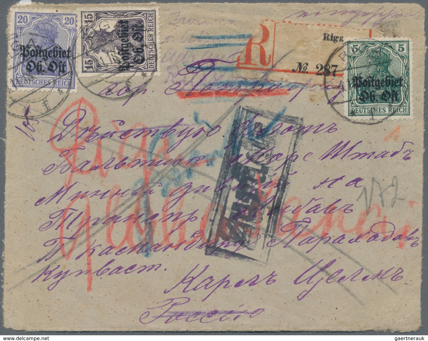 Deutsche Besetzung I. WK: Postgebiet Ober. Ost: 1918/1919, Postaustausch Ober Ost-Russland: 2 Belege - Bezetting 1914-18