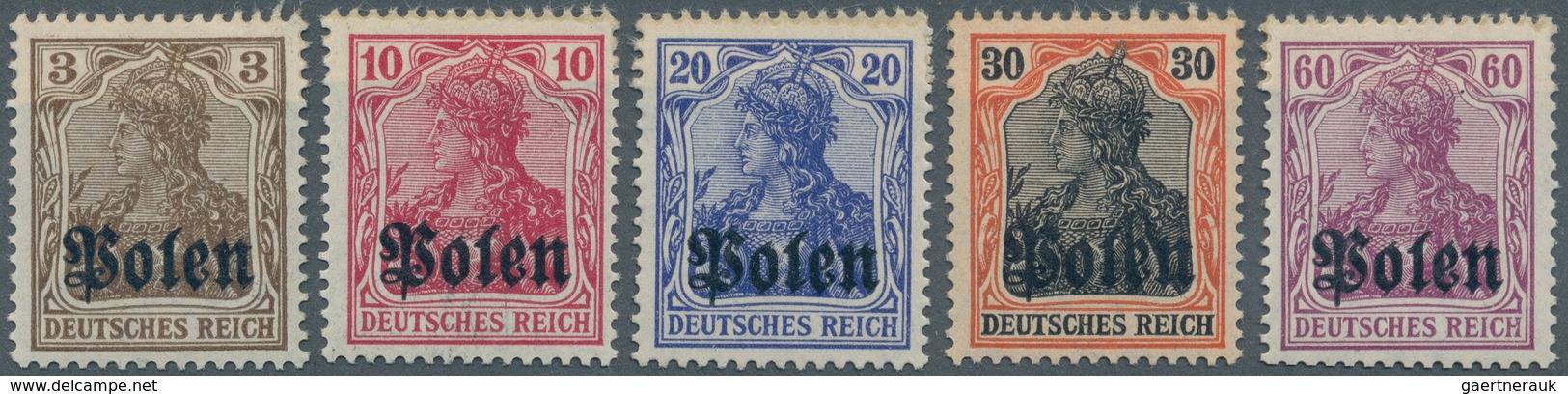 Deutsche Besetzung I. WK: Deutsche Post In Polen: 1916, Germania 3 Pf Bis 60 Pf, Fünf Nicht Verausga - Besetzungen 1914-18