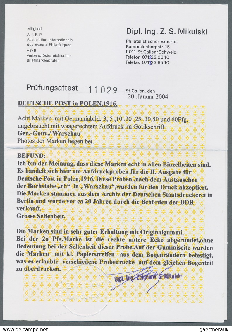 Deutsche Besetzung I. WK: Deutsche Post In Polen: 1916, Germania 3 Pf Bis 60 Pf, Acht Nicht Verausga - Besetzungen 1914-18