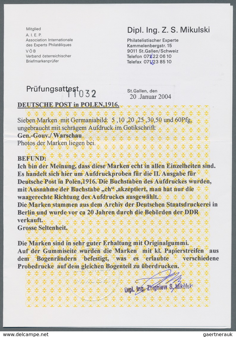 Deutsche Besetzung I. WK: Deutsche Post In Polen: 1916, Germania 5 Pf Bis 60 Pf, Sieben Nicht Veraus - Besetzungen 1914-18