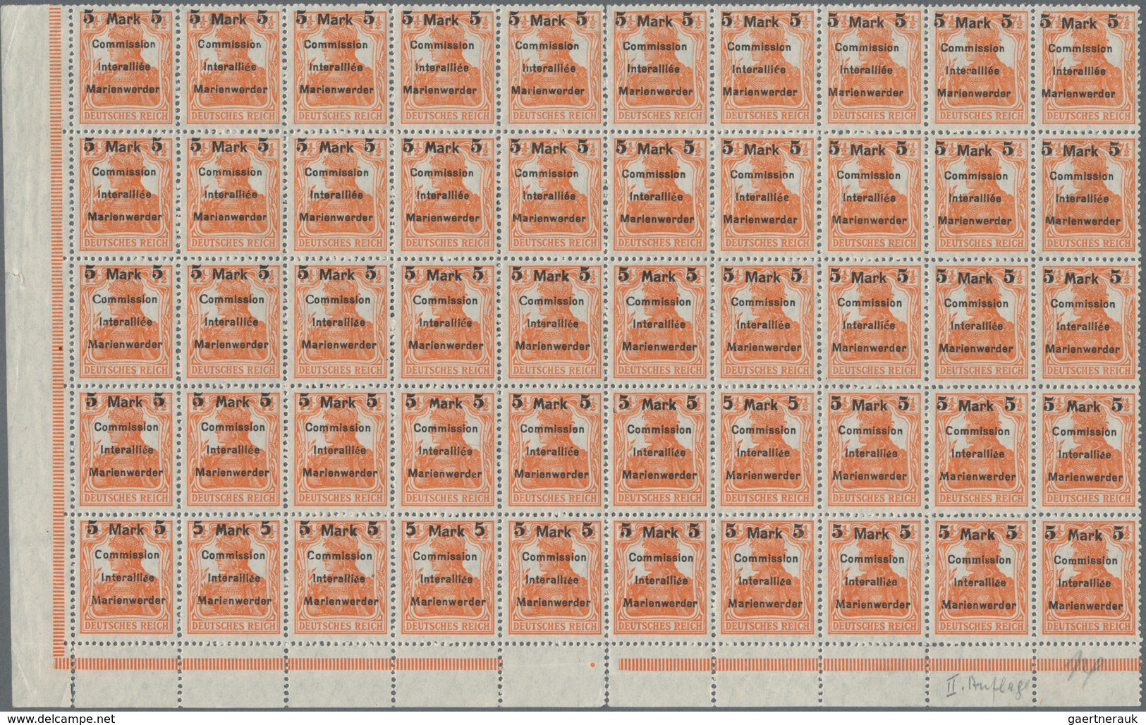 Deutsche Abstimmungsgebiete: Marienwerder: 1920, 3 Mark Auf 3 Pf Dkl'orangebraun 1. Auflage Und 5 Ma - Other & Unclassified