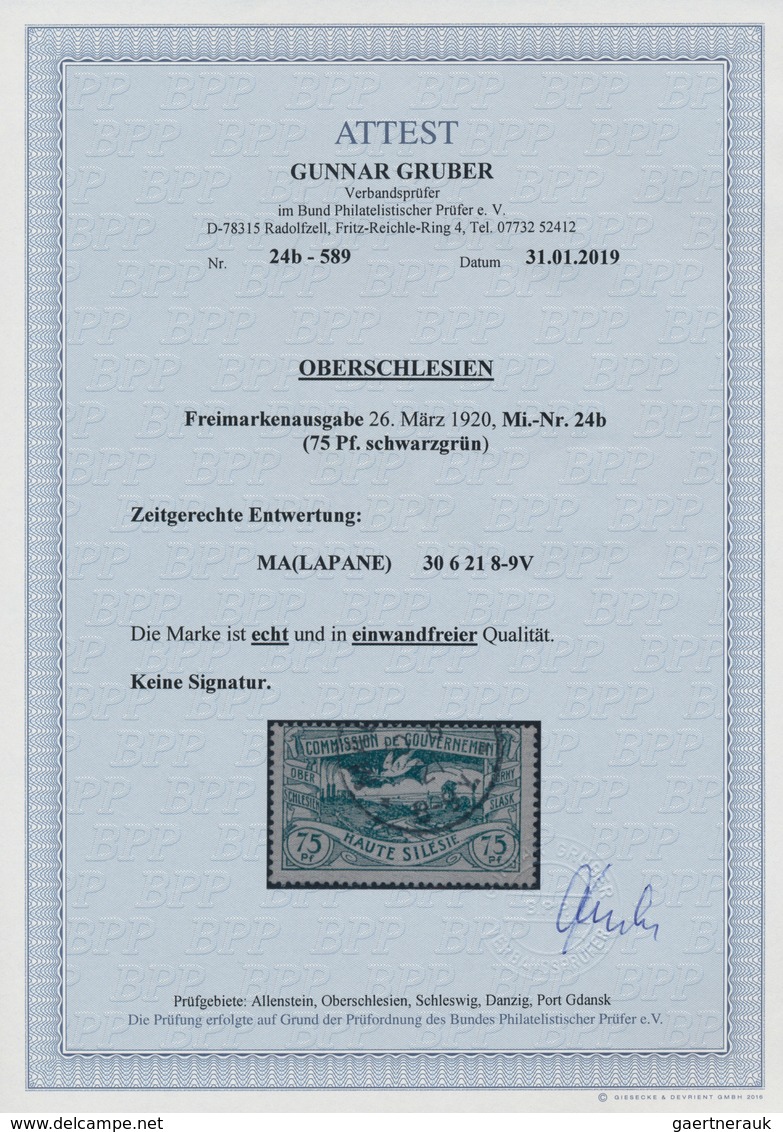 Deutsche Abstimmungsgebiete: Oberschlesien: 1920, 75 Pf Schwarzgrün Sauber Gestempelt Mit K1 "MA(LAP - Autres & Non Classés