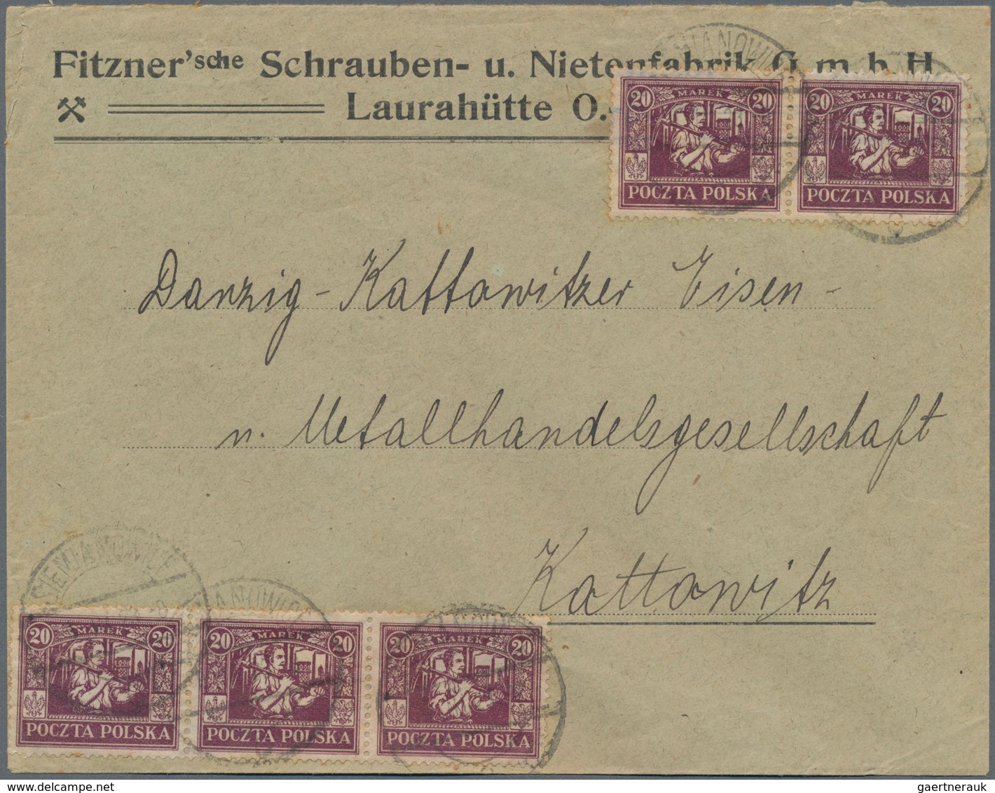 Deutsche Abstimmungsgebiete: Ost-Oberschlesien: 1923, Firmenbrief Mit Mehrfachfankatur 5-mal 20 Mark - Sonstige & Ohne Zuordnung