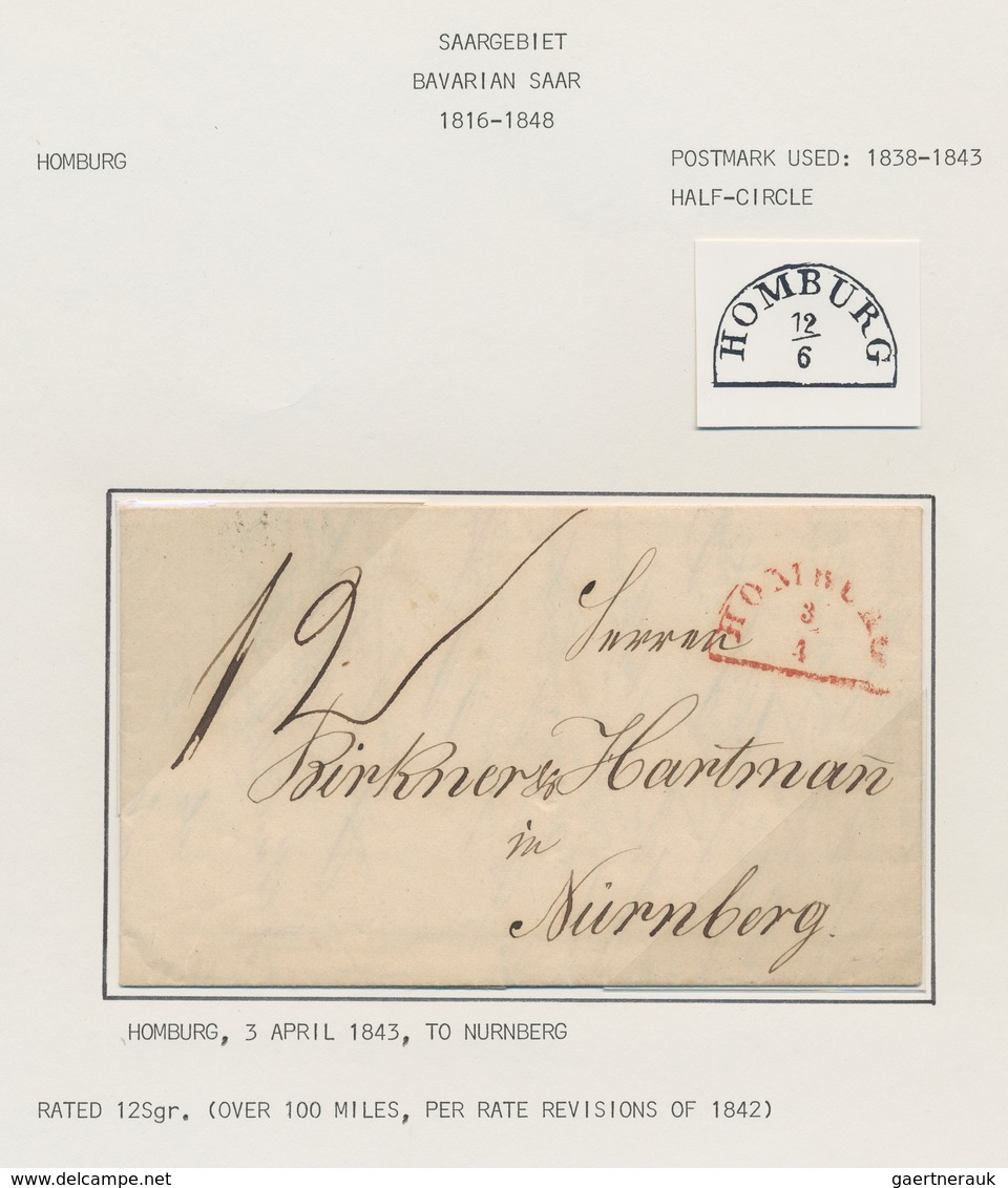 Deutsche Abstimmungsgebiete: Saargebiet: BAYRISCHE POST 1843-56, HOMBURG, Vier Belege Mit Halbkreiss - Covers & Documents