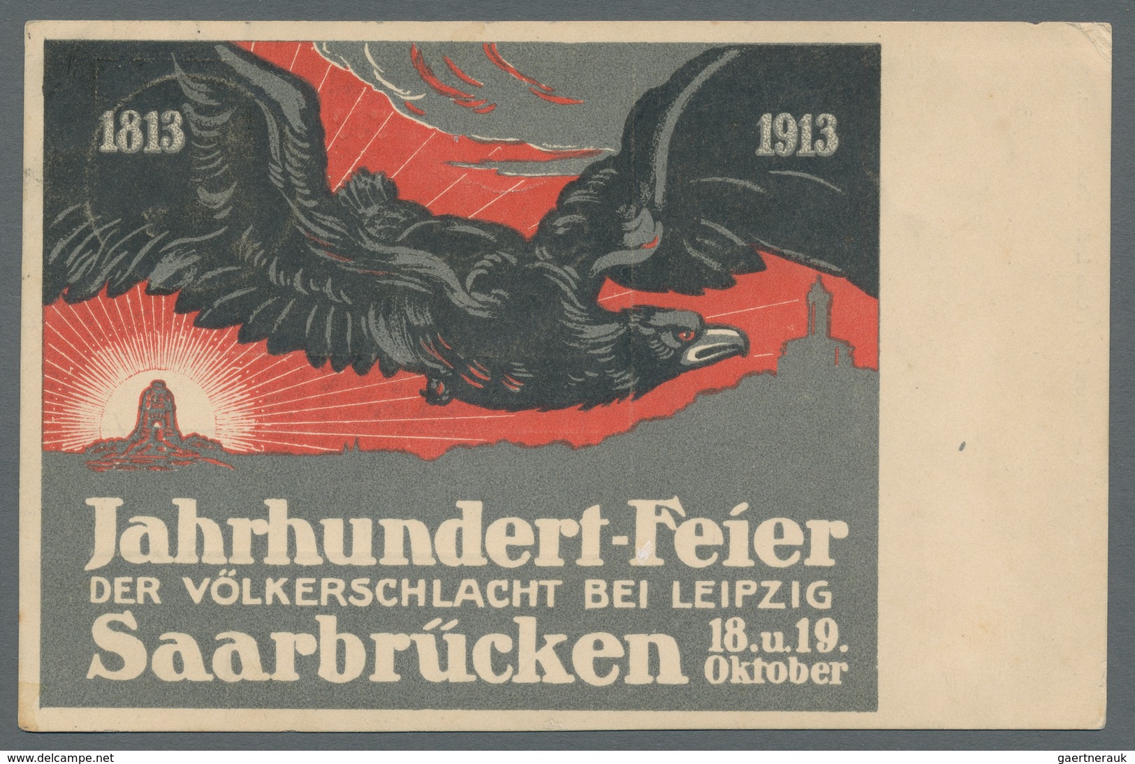 Deutsche Abstimmungsgebiete: Saargebiet: 1913, Color-Propagandakarte "1813-1913 / Jahrhundert-Feier - Briefe U. Dokumente