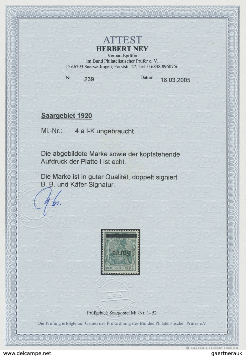 Deutsche Abstimmungsgebiete: Saargebiet: 1920, "5 Pfg. Germania/Sarre Mit Kopfstehendem Aufdruck", U - Brieven En Documenten
