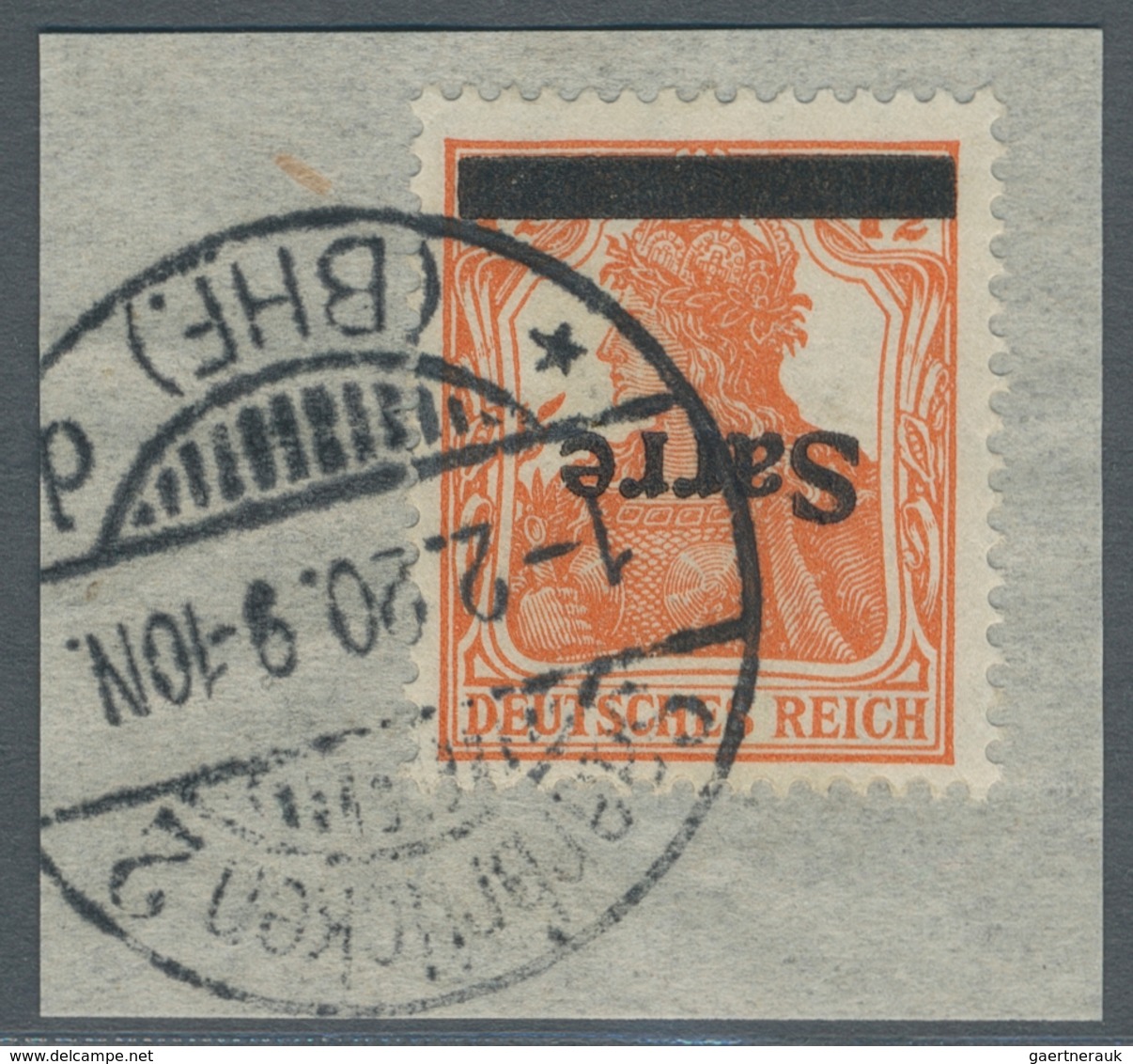 Deutsche Abstimmungsgebiete: Saargebiet: 1920, "7 ½ Pfg. Mittelorange Germania/Sarre Mit Kopfstehend - Covers & Documents