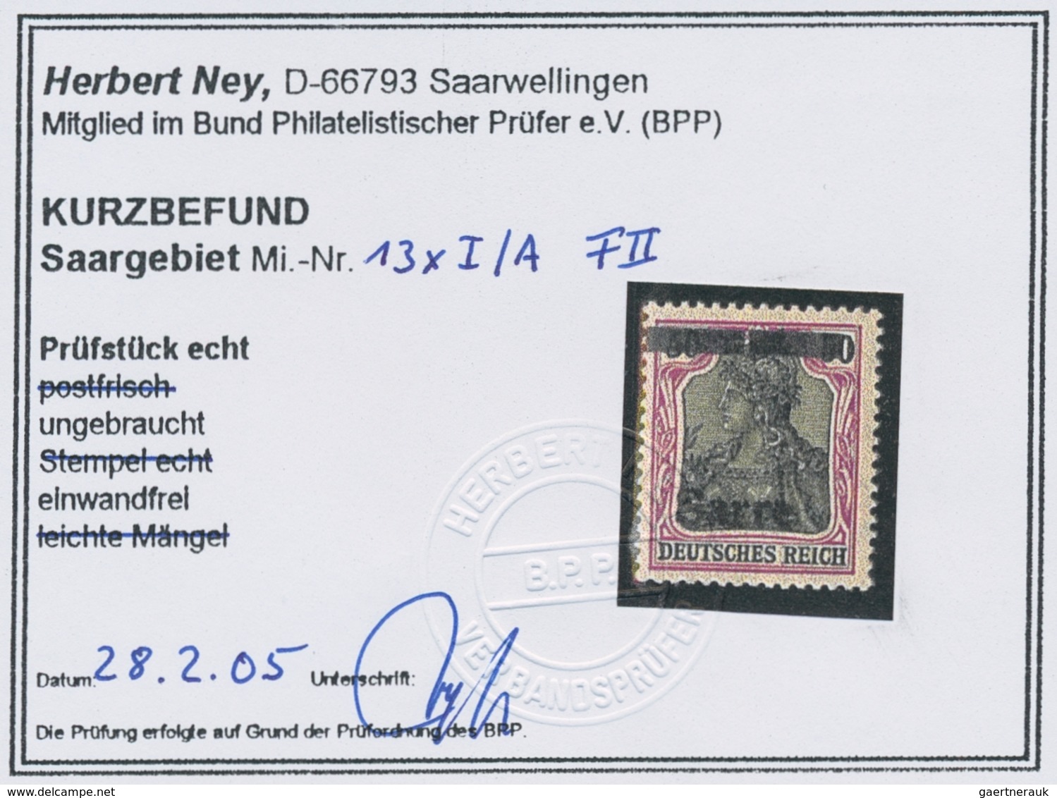 Deutsche Abstimmungsgebiete: Saargebiet: 1920, "50 Pfg. Germania/Sarre Mit Aufdruck In Type II, Balk - Lettres & Documents