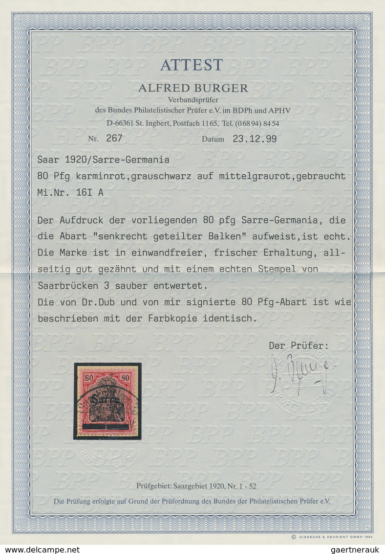 Deutsche Abstimmungsgebiete: Saargebiet: 1920, 80 Pf Germania Mit Aufdruck, Fehlerfrei Auf Kleinem B - Lettres & Documents