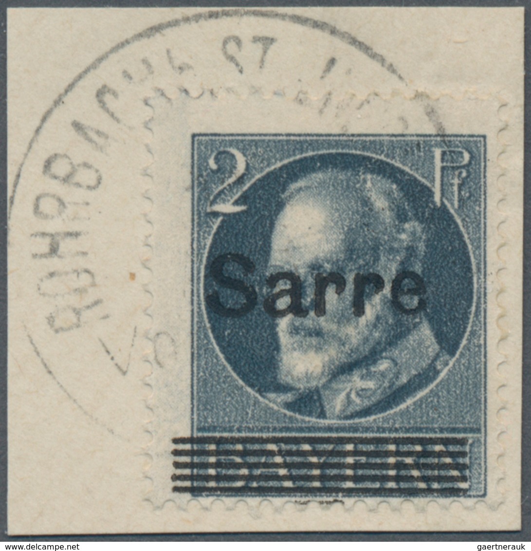 Deutsche Abstimmungsgebiete: Saargebiet: 1920, Bayern-Sarre 2 Pfg. Dunkelblaugrau Auf Briefstück Sau - Briefe U. Dokumente