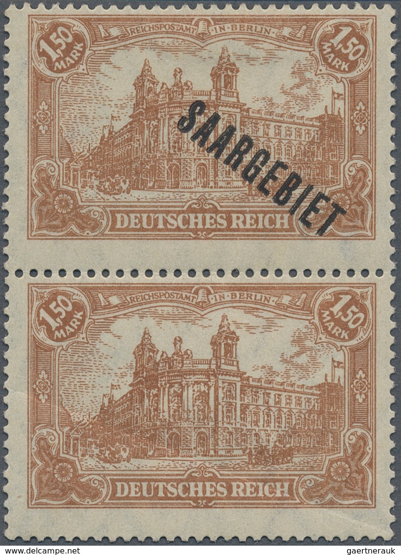 Deutsche Abstimmungsgebiete: Saargebiet: 1920 Deutsches Reich 1,50 M Braunocker Senkrechtes Paar, Ob - Lettres & Documents