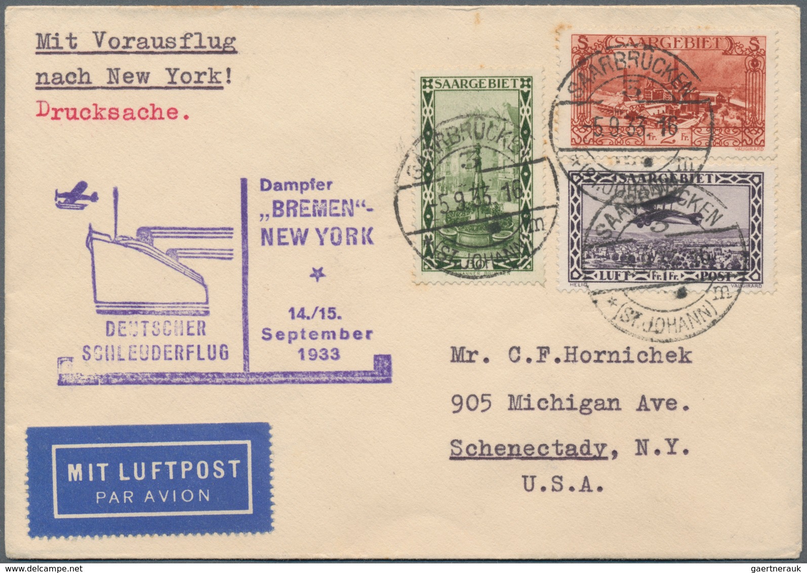 Deutsche Abstimmungsgebiete: Saargebiet: 1933, Brief Ab SAARBRÜCKEN Mit Rückseitigen Seepoststempel - Briefe U. Dokumente