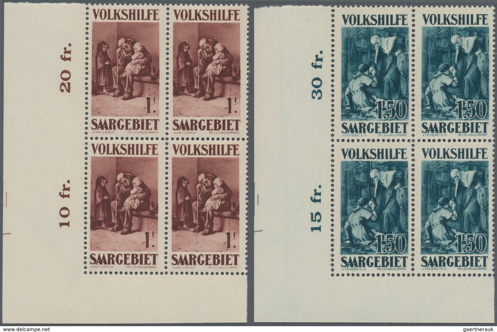 Deutsche Abstimmungsgebiete: Saargebiet: 1929, Volkshilfe: Gemälde II, 40 C - 10 Fr, 7 postfrische V