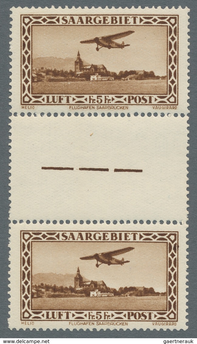 Deutsche Abstimmungsgebiete: Saargebiet: 1932, "5 Fr. Flugpost Im Zwischenstegpaar", Zwei Postfrisch - Briefe U. Dokumente