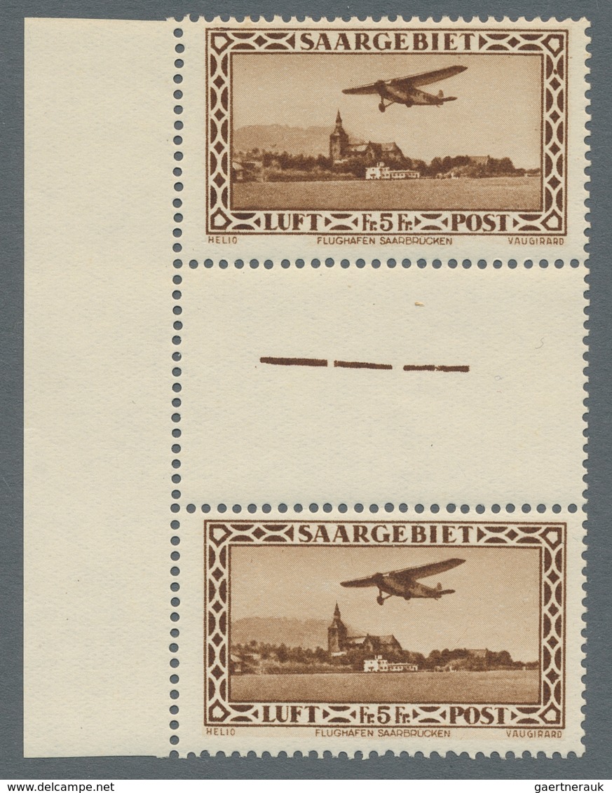 Deutsche Abstimmungsgebiete: Saargebiet: 1932, "5 Fr. Flugpost Im Zwischenstegpaar", Zwei Postfrisch - Covers & Documents