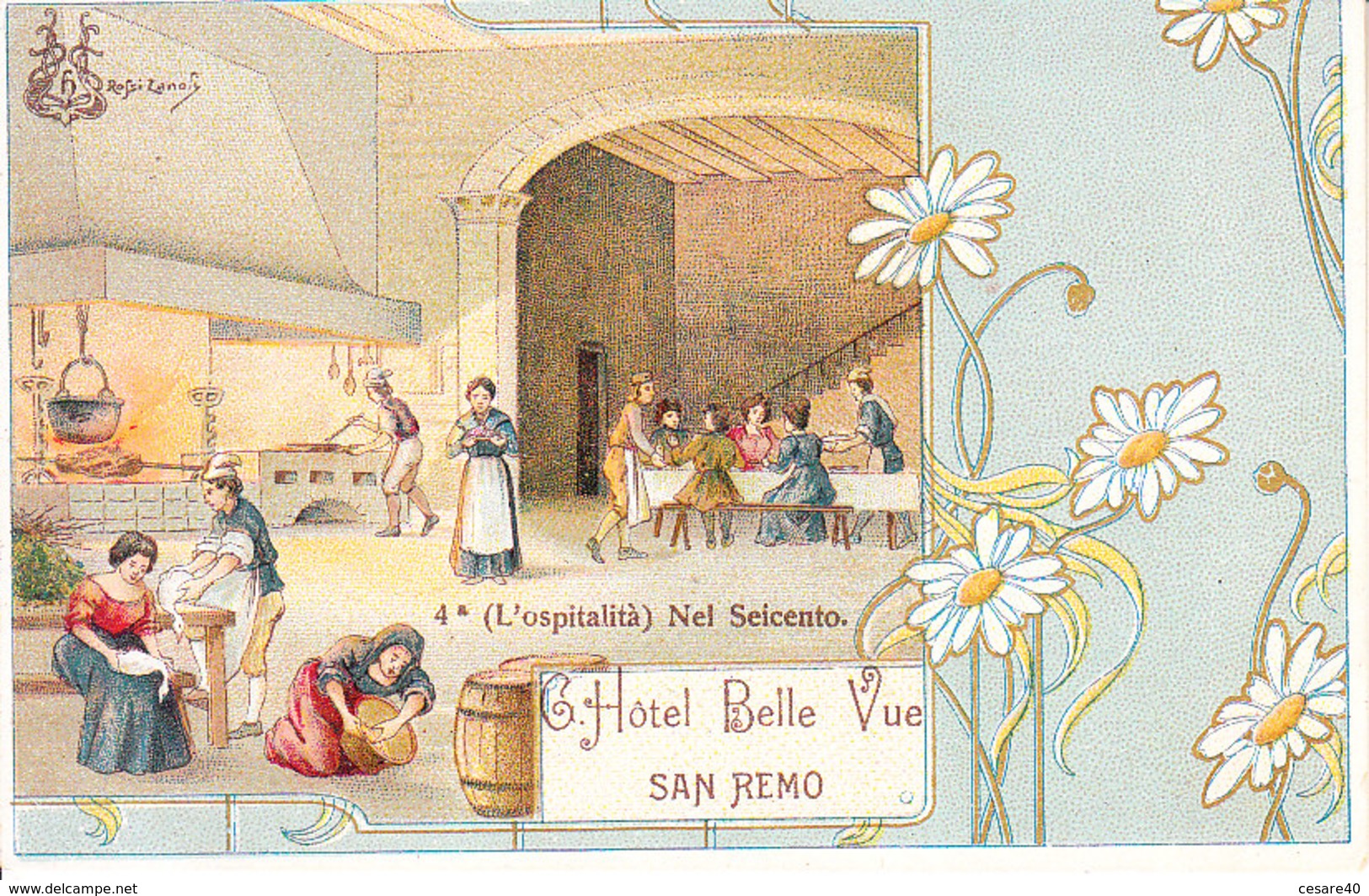 ITALIA - SAN REMO - Firmata Zanoli, Hotel Bellevue Litogr. Animata, 1900 Circa - 2019-1-157 - San Remo