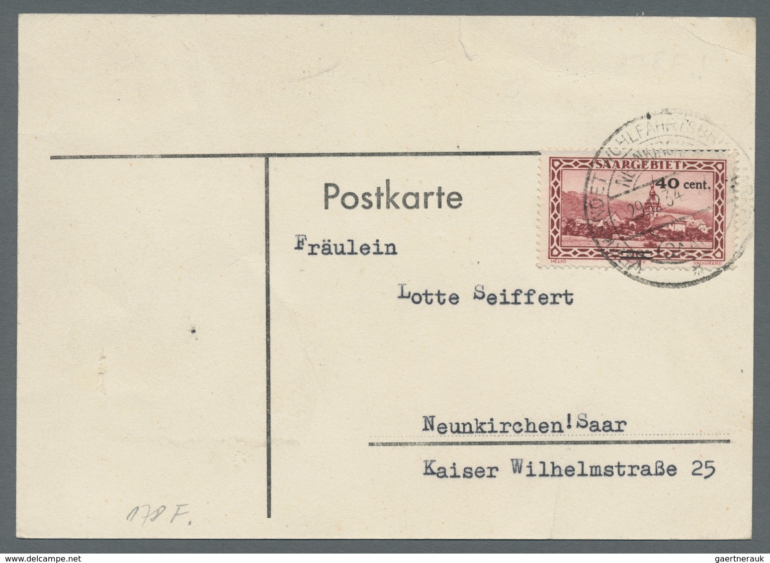 Deutsche Abstimmungsgebiete: Saargebiet: 1934, "40 Auf 50 C. Mit Aufdruck In Rot Und Zusätzlich Korr - Lettres & Documents