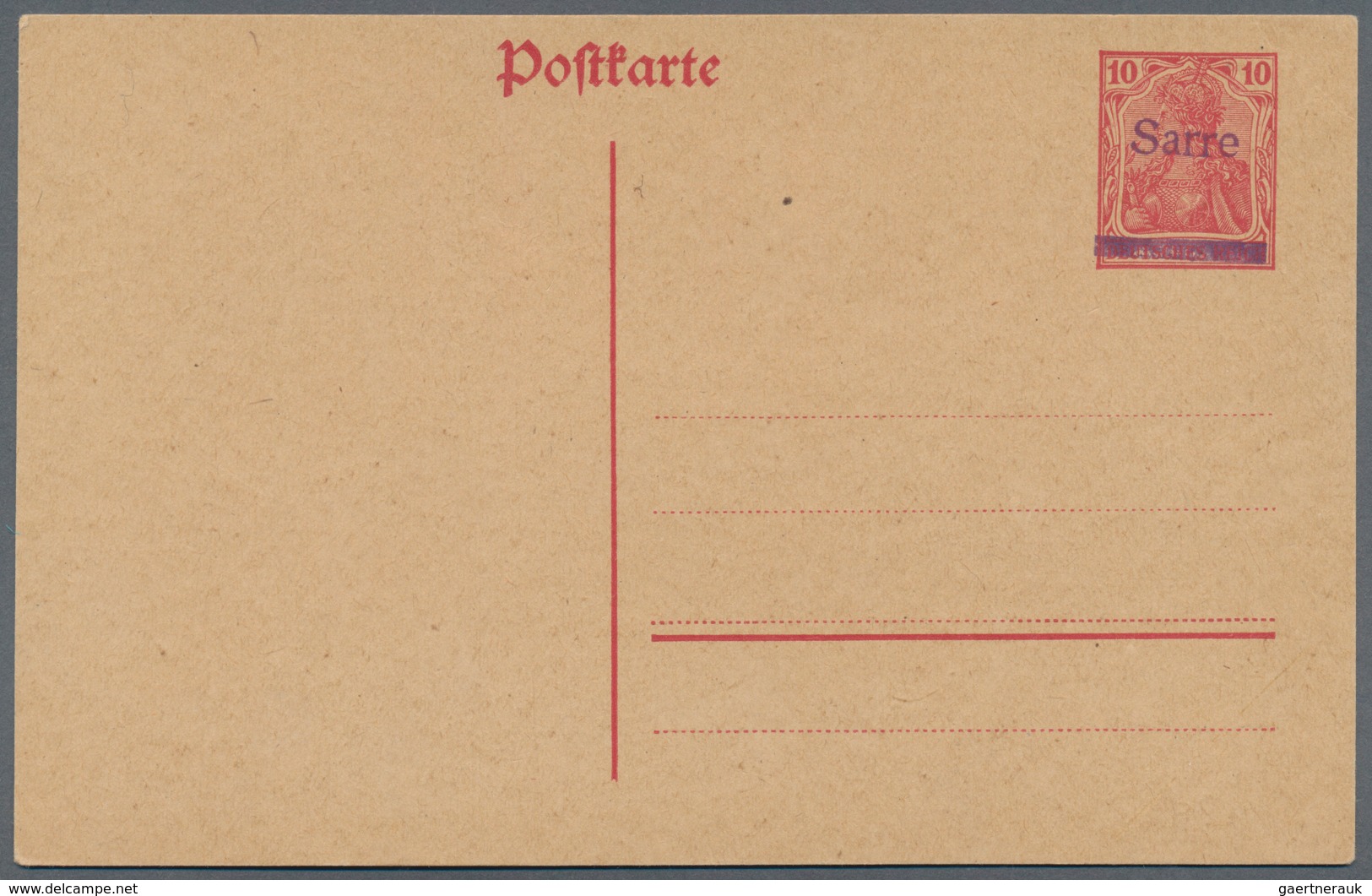 Deutsche Abstimmungsgebiete: Saargebiet - Ganzsachen: 1920, 10 Pfg. Ganzsachenkarte Mit Violettem Ha - Postal Stationery