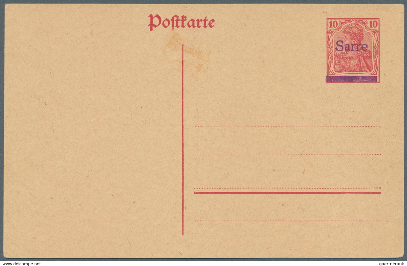 Deutsche Abstimmungsgebiete: Saargebiet - Ganzsachen: 1920, Probedruck: Postkarte 10 Pf Karminrot Ge - Entiers Postaux