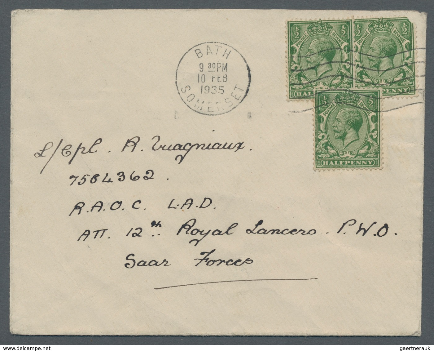 Deutsche Abstimmungsgebiete: Saargebiet - Feldpost: 1935, BRIT. FELDPOST, Mit 3x 1/2 P. Grün (1x Män - Lettres & Documents