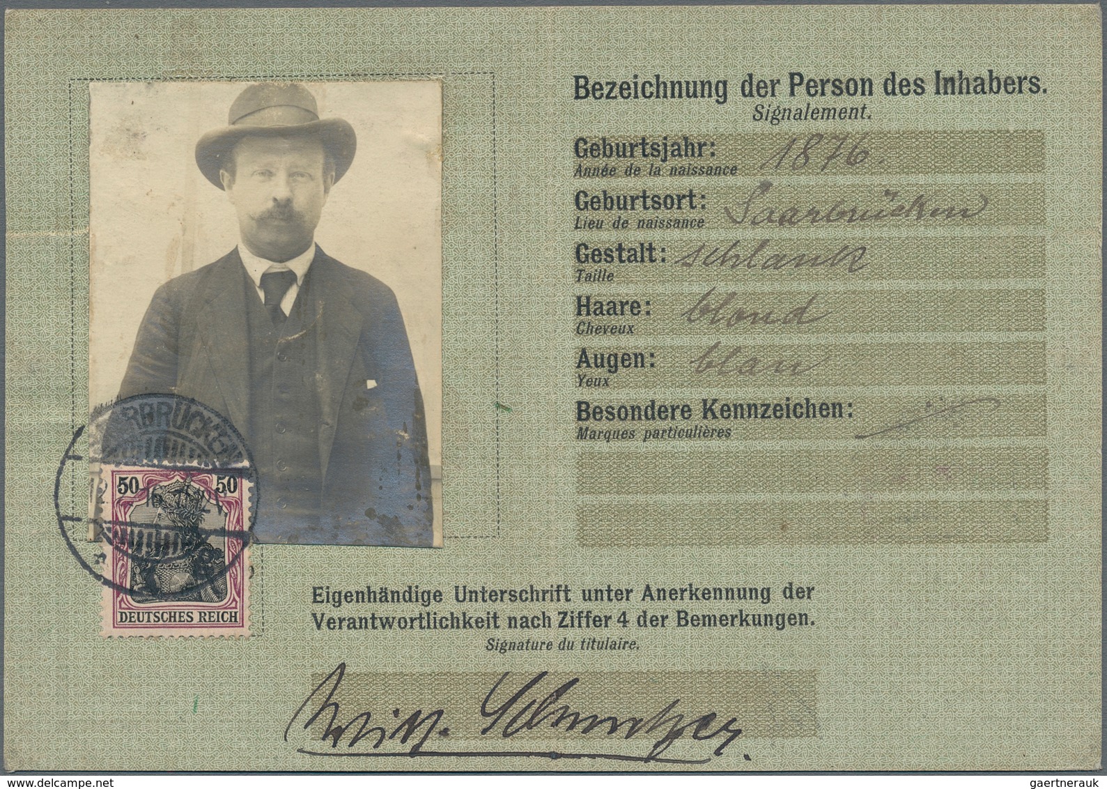 Deutsche Abstimmungsgebiete: Saargebiet - Besonderheiten: 1916, 50 Pf Germania Entwertet Mit DBS "SA - Lettres & Documents