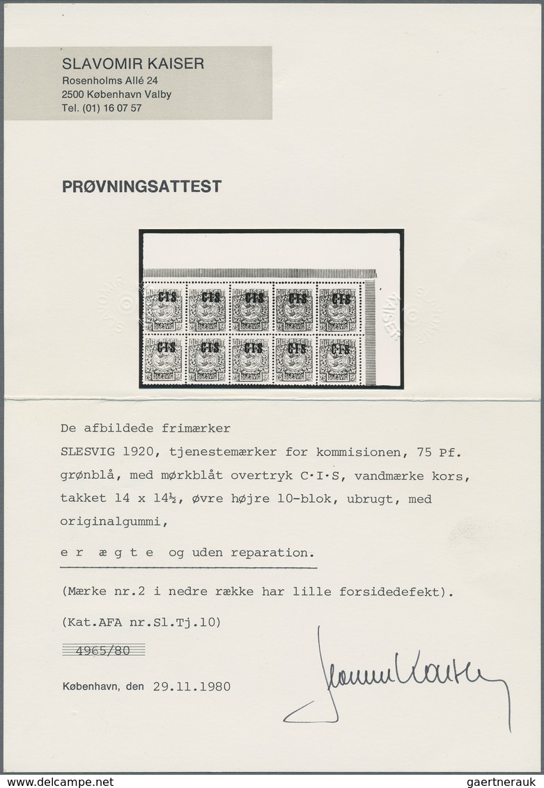 Deutsche Abstimmungsgebiete: Schleswig - Dienstmarken: 1920, CIS-Aufdrucke, 75 Pfg. Dunkelblaugrün, - Autres & Non Classés