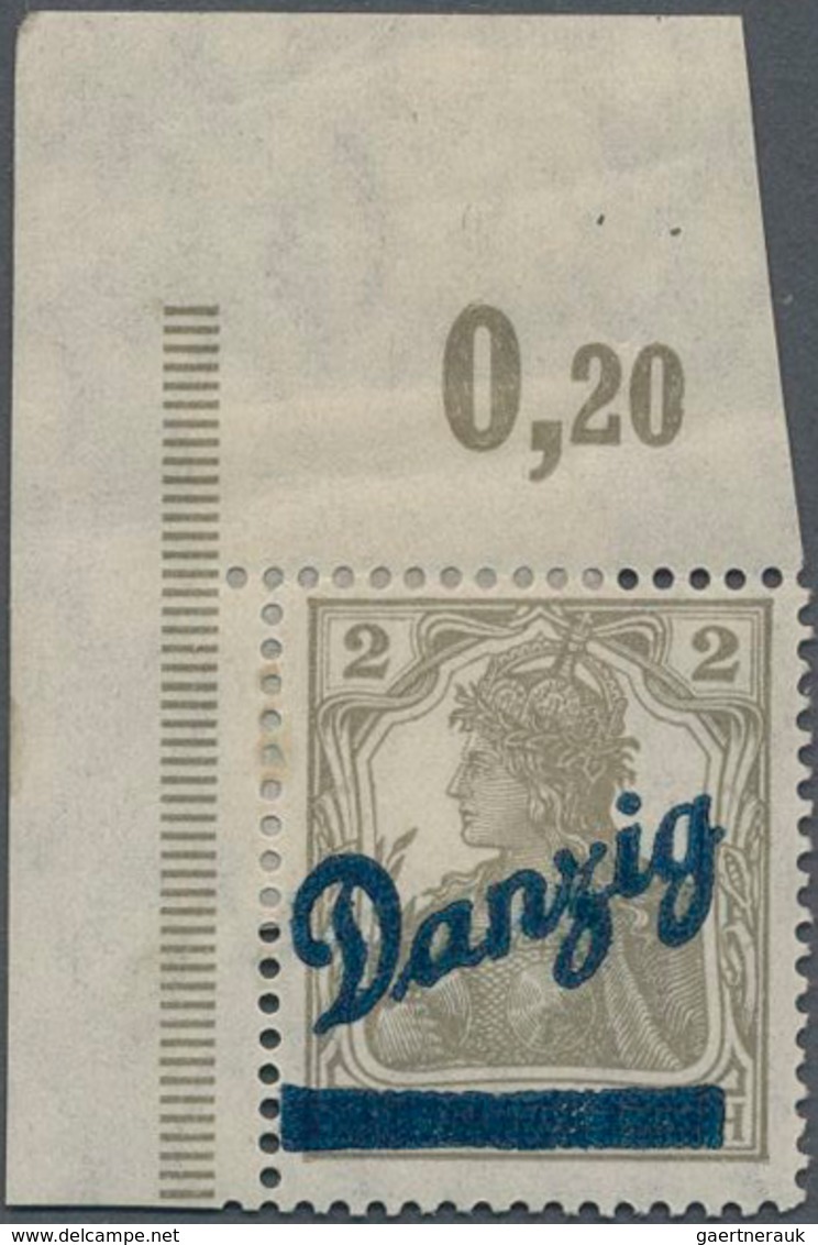 Danzig: 1920, Kleiner Innendienst 2 (Pfg.) Vom Eckrand Oben Links, Falz Am Rand, Mi. 500,-++, Sign. - Other & Unclassified