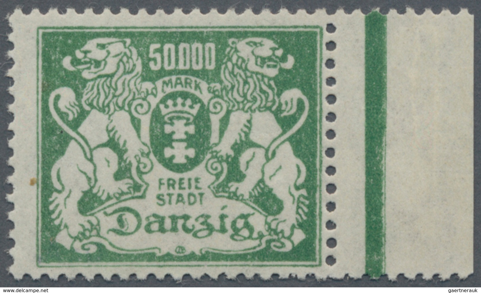 Danzig: 1923. Großes Staatswappen 50.000 Mark Mit Wz. "ineinander Verschlugene Wellenlinien" Als Ung - Other & Unclassified