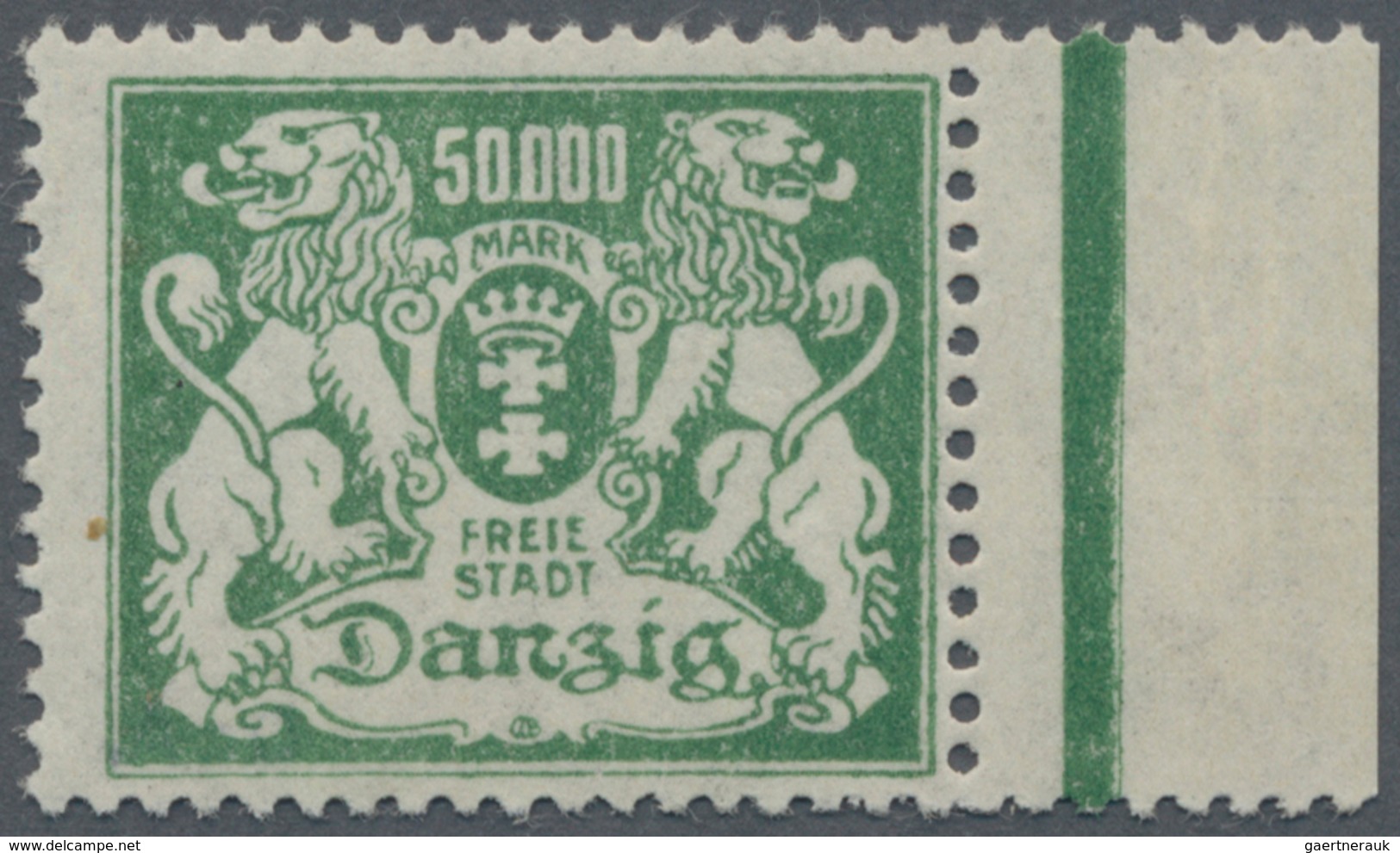 Danzig: 1923. Großes Staatswappen 50.000 Mark Mit Wz. "ineinander Verschlugene Wellenlinien" Als Ung - Autres & Non Classés