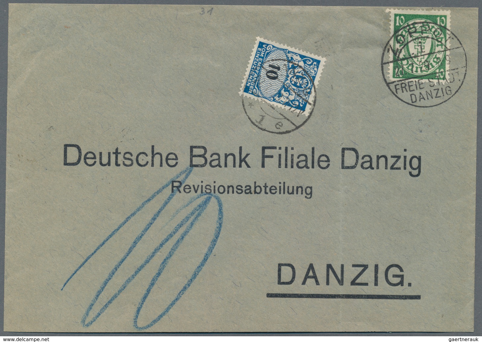 Danzig - Portomarken: 1925, 1939, 10 Pfg. Grosses Staatwappen Als Nachporto Auf Unterfrankiertm Brie - Other & Unclassified