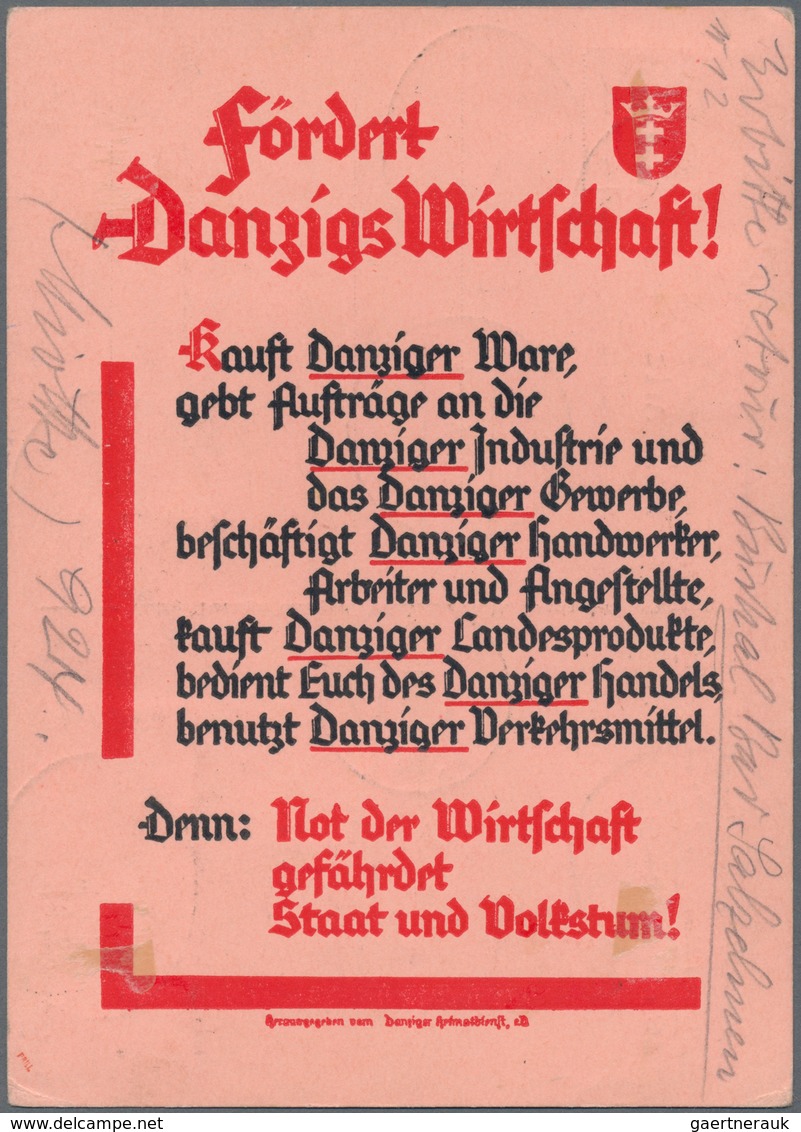 Danzig - Flugpost: 1933, FAHRT IN DAS SAARGEBIET, Dekorative Rosa Karte (Rs. "Fördert Danzigs Wirtsc - Other & Unclassified