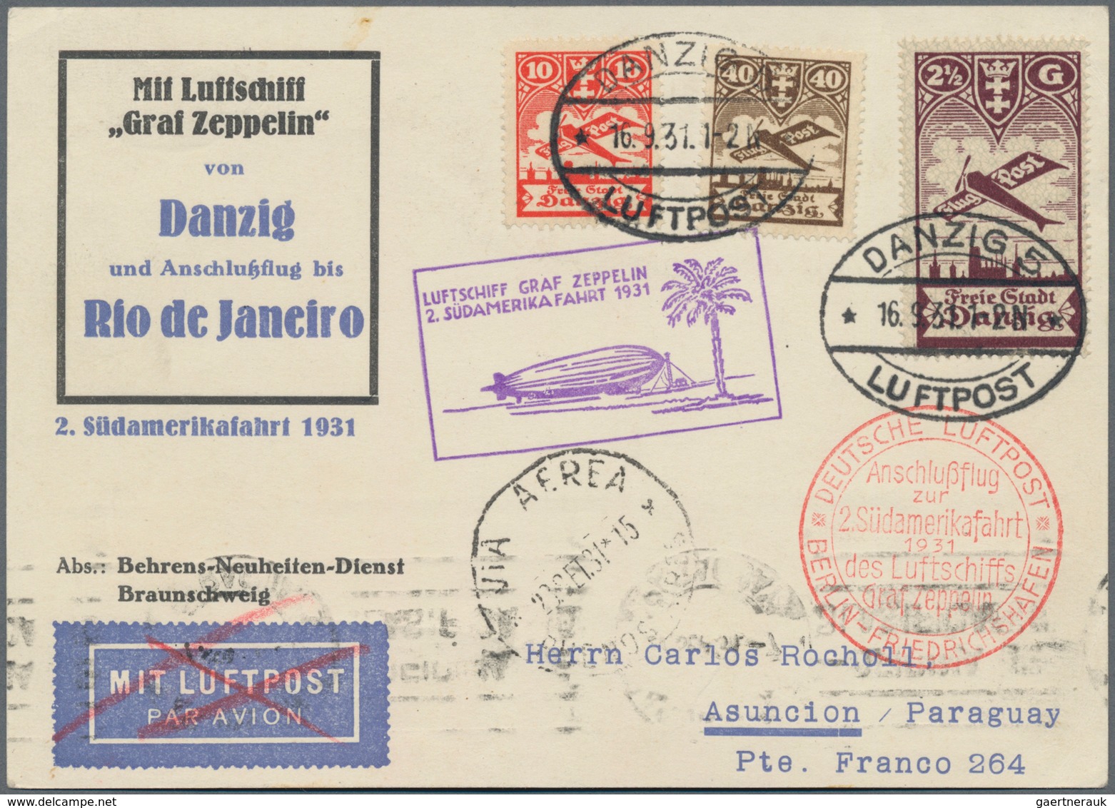 Danzig - Flugpost: 1932, LUPOSTAFAHRT, Bordpostkarte Mit Blauem Bestätigungsstempel Und Ankunftsstem - Other & Unclassified