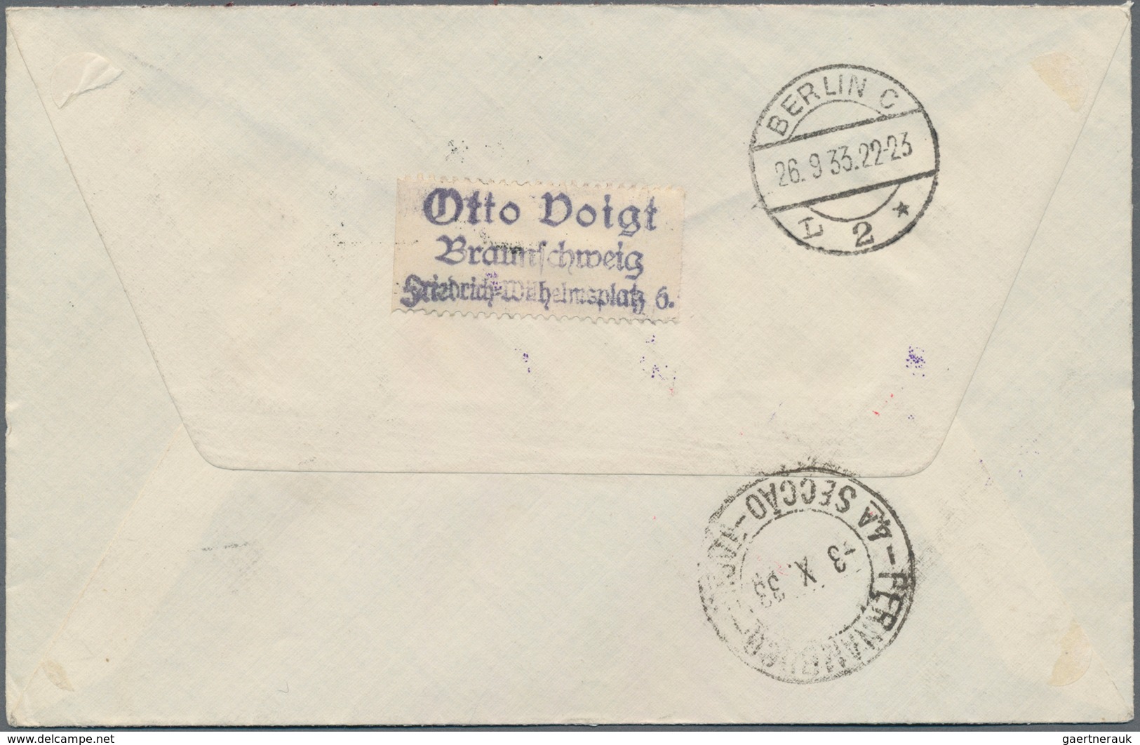 Danzig - Flugpost: 1933, 8. SÜDAMERIKAFAHRT, Brief Mit Anschlussflug Berlin-Friedrichshafen Ab DANZI - Autres & Non Classés