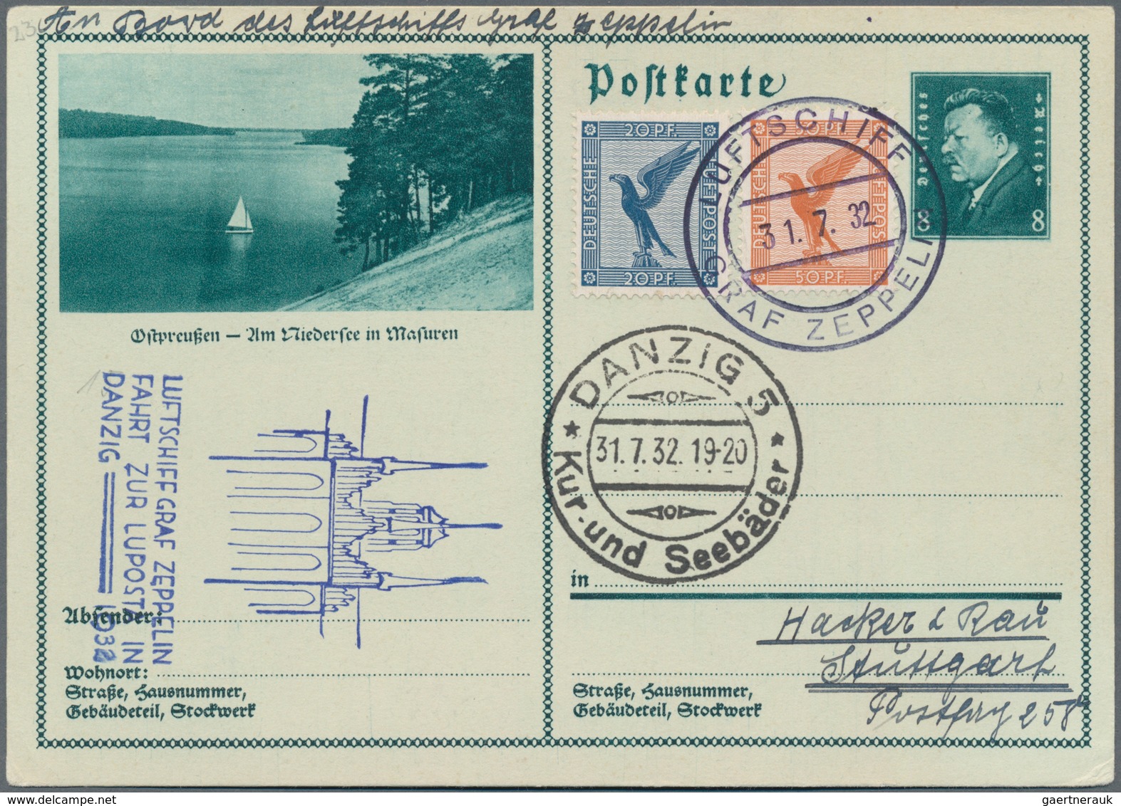 Danzig - Flugpost: 1931, ": SÜDAMERIKAFAHRT, Karte Ab "DANZIG LUFTPOST16.9.31" Mit Anschlußflug Berl - Other & Unclassified