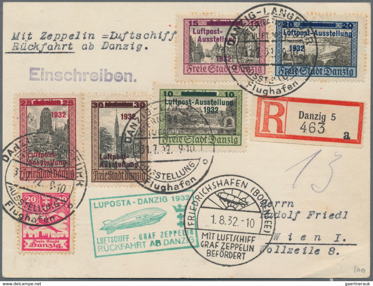 Danzig - Flugpost: 1932, LUPOSTAFAHRT, R-Karte Mit Kompletten Ausstellungssatz Mit Sonderstempel "DA - Other & Unclassified