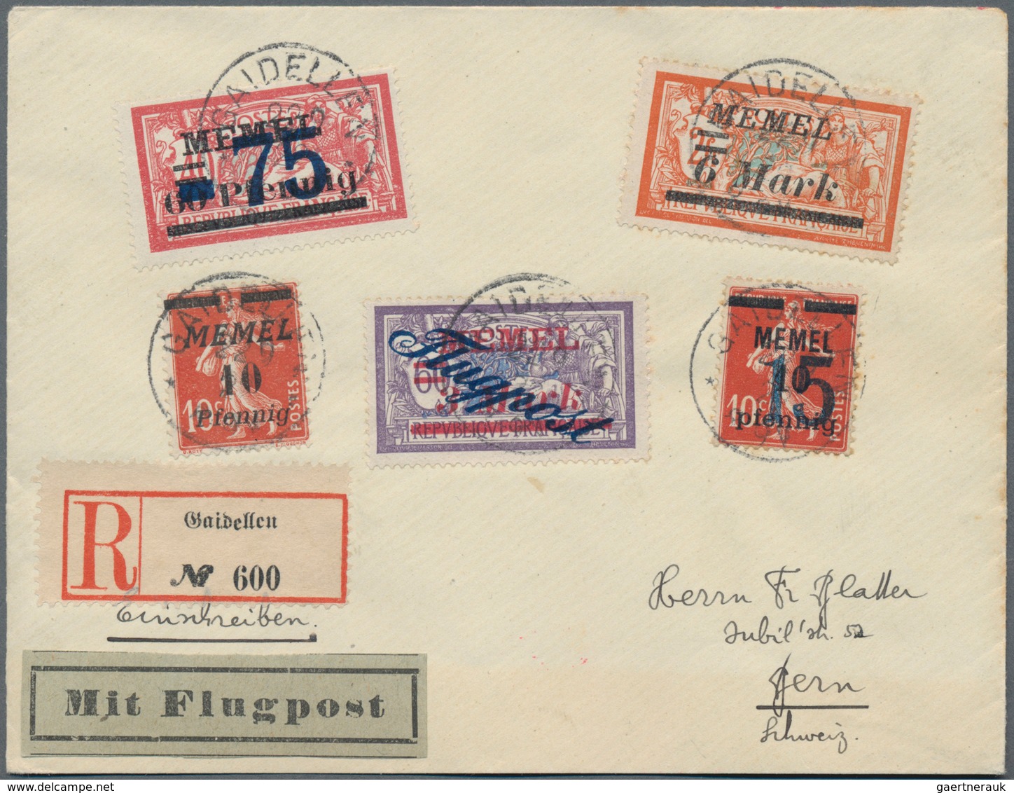 Memel: 1922, 3 M. Auf 60 C. Flugpost Und Andere Auf Lupo-R-Brief Ab "GAIDELLEN * * 22 9 22 8-9V", Ei - Memelland 1923