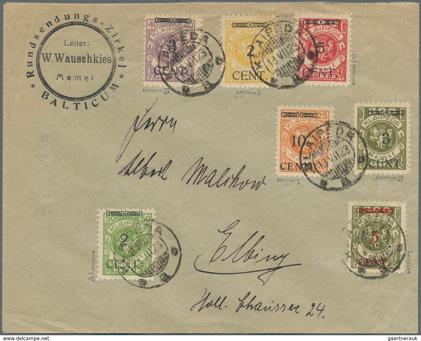 Memel: 1923/1924, Partie Mit 4 Briefen, Dabei 7-Farben-Frankatur (Mi.ex 169/180) Mit MiNr.177 U. 180 - Memelgebiet 1923