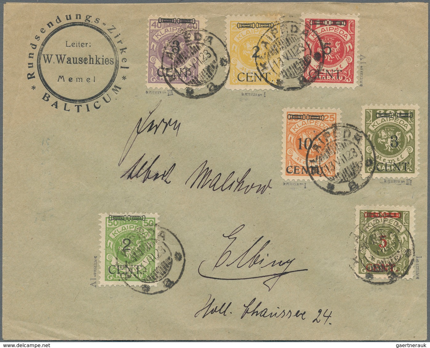 Memel: 1923/1924, Partie Mit 4 Briefen, Dabei 7-Farben-Frankatur (Mi.ex 169/180) Mit MiNr.177 U. 180 - Memelland 1923