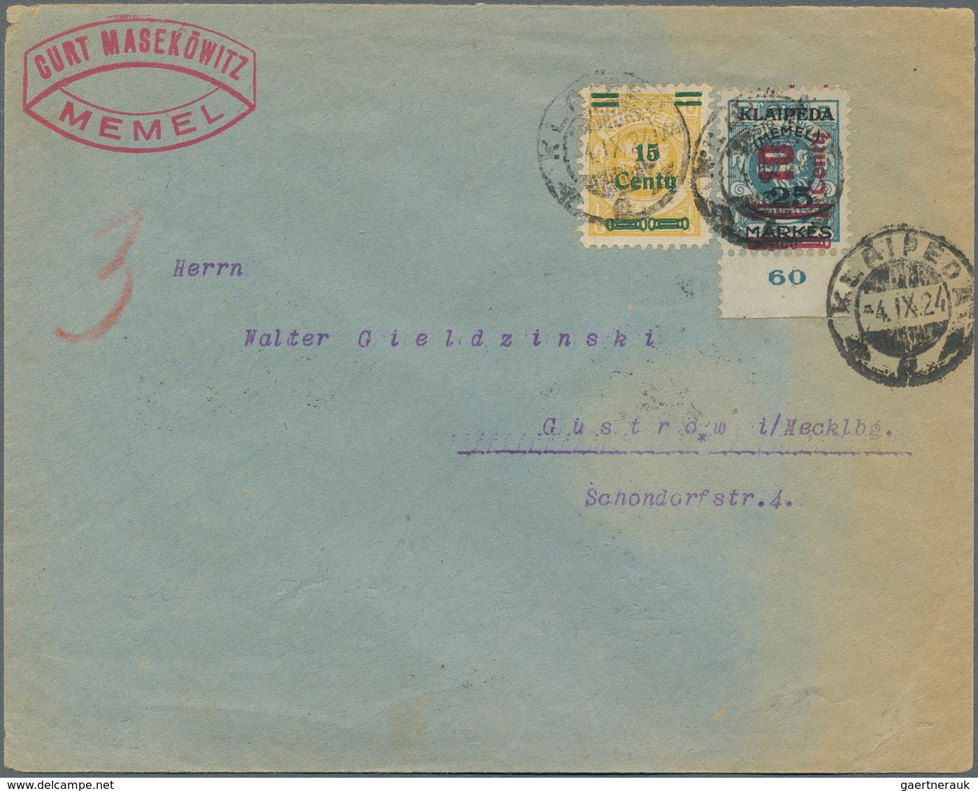 Memel: 1923/1924, Partie Mit 4 Briefen, Dabei 7-Farben-Frankatur (Mi.ex 169/180) Mit MiNr.177 U. 180 - Memelgebiet 1923