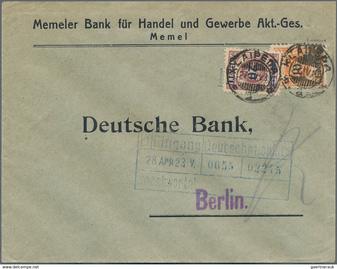 Memel: 1923/1924, Partie mit 4 Briefen, dabei 7-Farben-Frankatur (Mi.ex 169/180) mit MiNr.177 u. 180