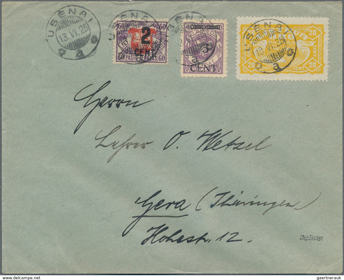 Memel: 1925, 3 C A. 40 M Grauviolett Zusammen Mit Litauen 2 C A. 60 Sk Violett/rot U. 20 C Gelb, Jew - Memelland 1923