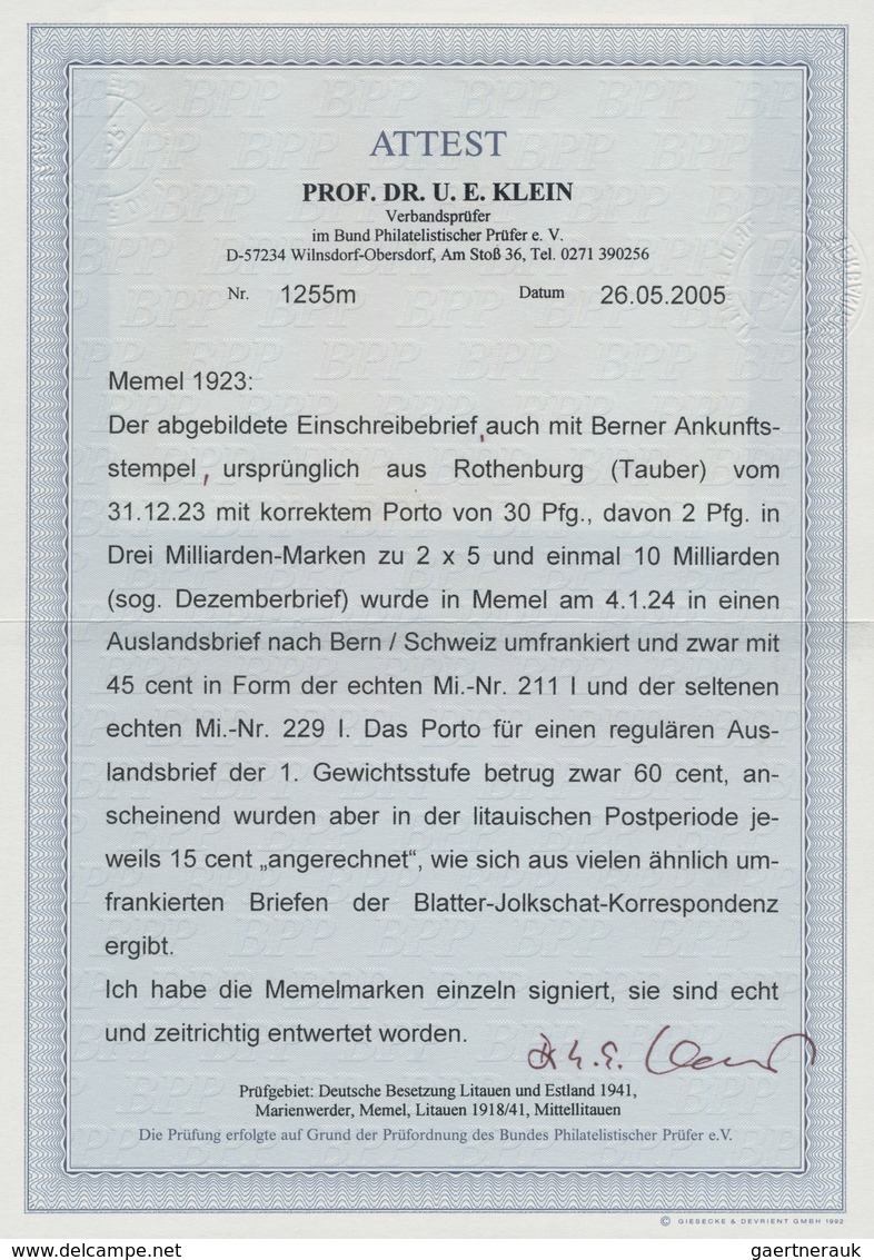 Memel: 1923: Luxus-R-Brief: DR-Mischfrankatur Infla Nr. 333A, 334A, 335A, Neue Währung 3 Pfg., 5 Pfg - Memel (Klaipeda) 1923